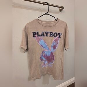 Pop Art Rabbit Head T Shirt Men Small Tan PLAYBOY 1986 Logo